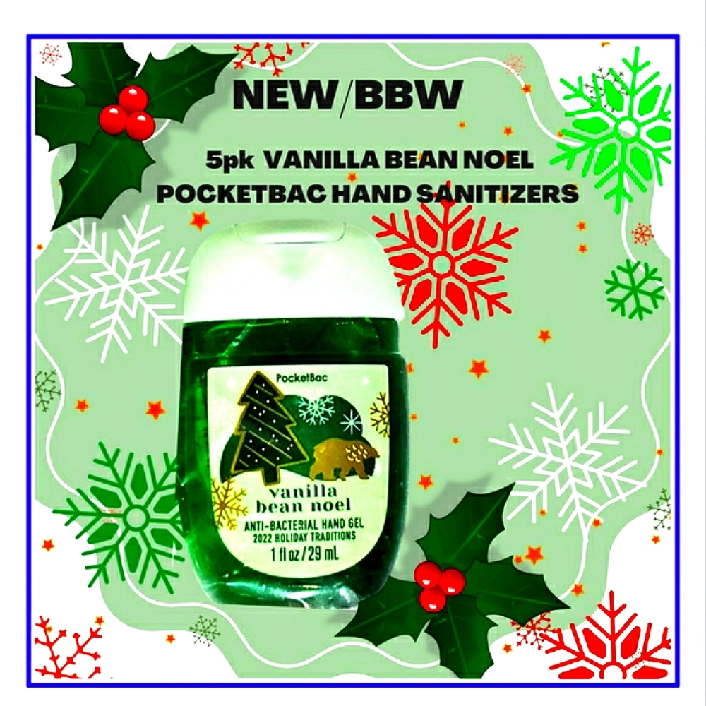 🔥5-PK "VANILLA BEAN NOEL" POCKETBAC HAND SANITIZERS NEW/BBW <#12K>